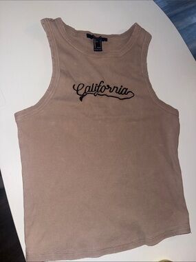 FOREVER 21 California Ribbed Tank Top in Beige